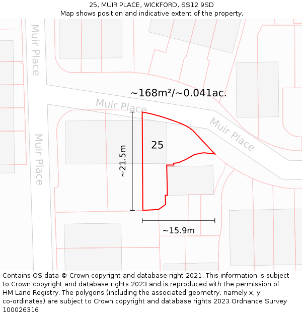 25, MUIR PLACE, WICKFORD, SS12 9SD: Plot and title map