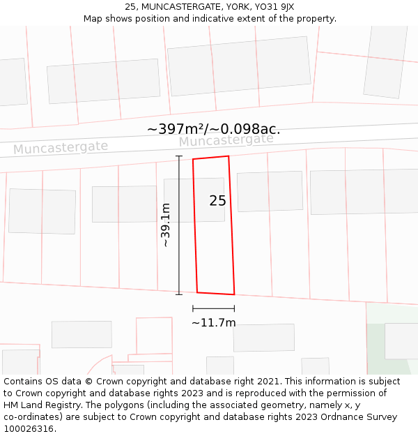 25, MUNCASTERGATE, YORK, YO31 9JX: Plot and title map