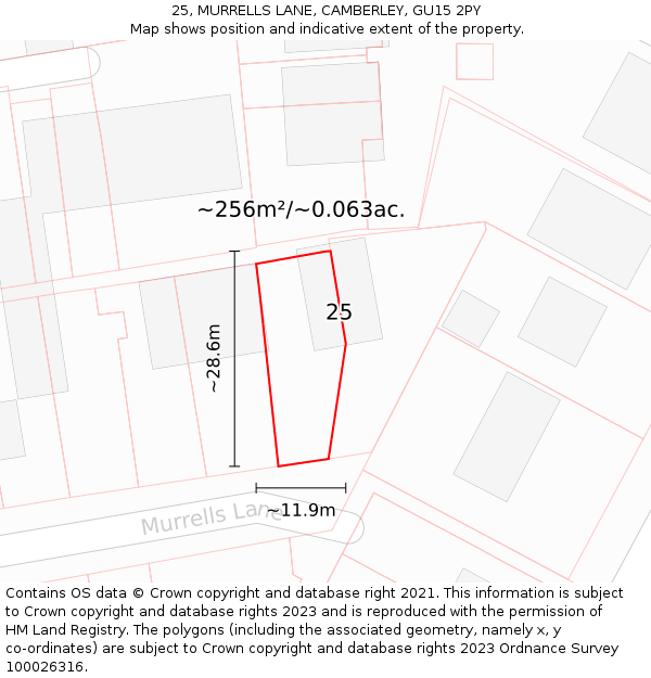 25, MURRELLS LANE, CAMBERLEY, GU15 2PY: Plot and title map