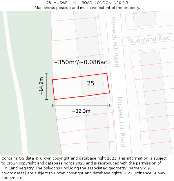 25, MUSWELL HILL ROAD, LONDON, N10 3JB: Plot and title map