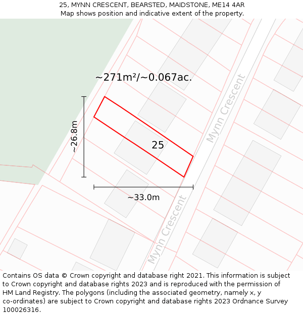 25, MYNN CRESCENT, BEARSTED, MAIDSTONE, ME14 4AR: Plot and title map
