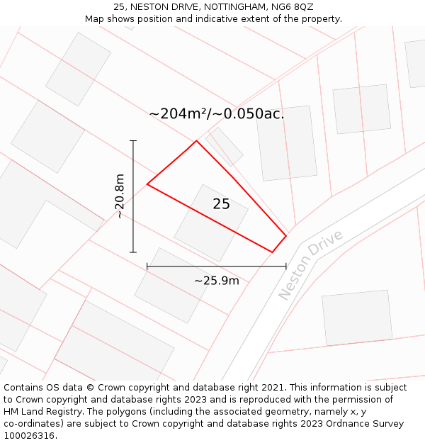 25, NESTON DRIVE, NOTTINGHAM, NG6 8QZ: Plot and title map