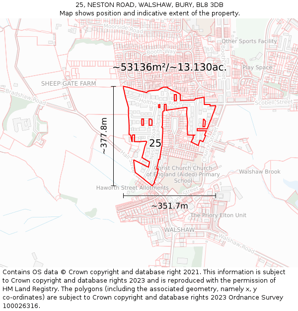 25, NESTON ROAD, WALSHAW, BURY, BL8 3DB: Plot and title map