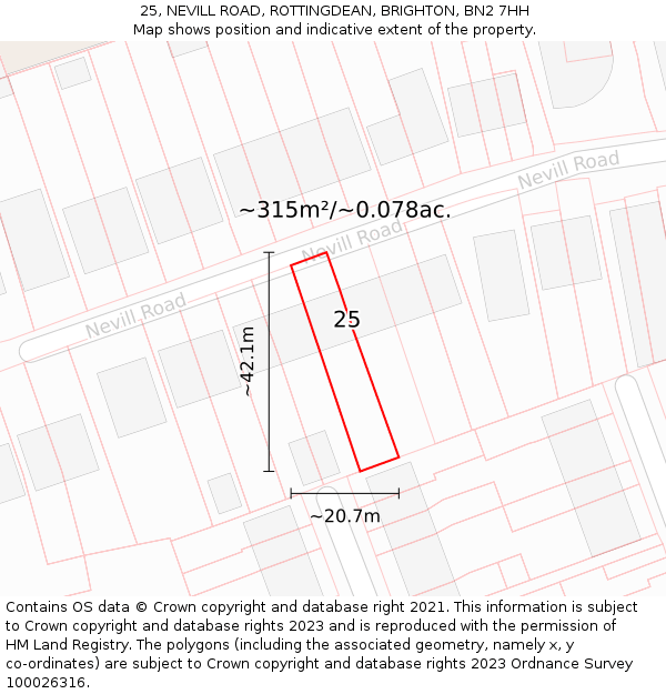 25, NEVILL ROAD, ROTTINGDEAN, BRIGHTON, BN2 7HH: Plot and title map