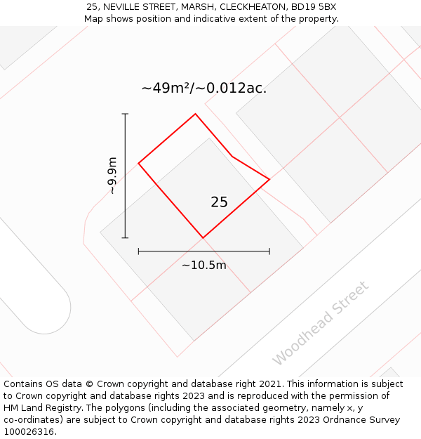 25, NEVILLE STREET, MARSH, CLECKHEATON, BD19 5BX: Plot and title map