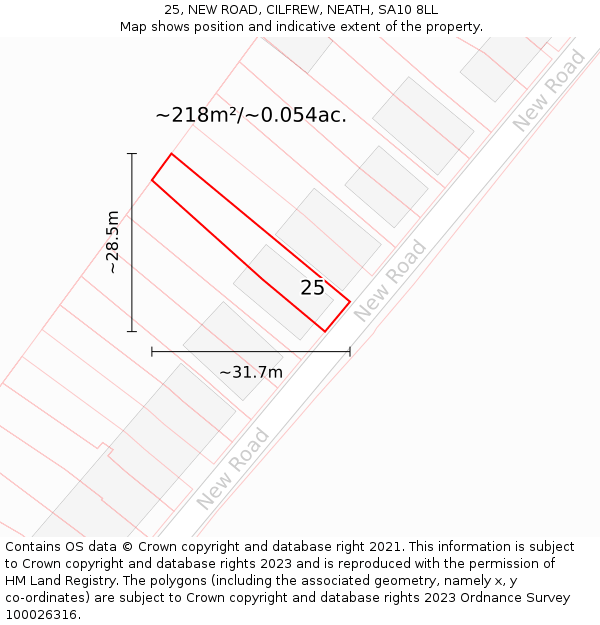 25, NEW ROAD, CILFREW, NEATH, SA10 8LL: Plot and title map