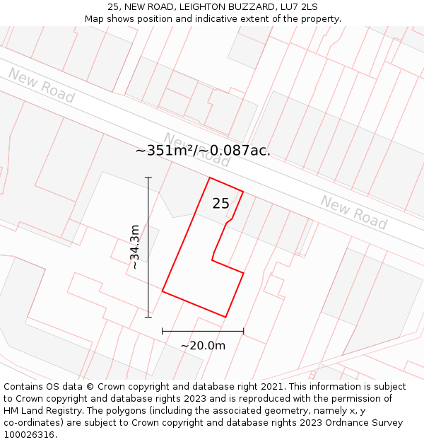 25, NEW ROAD, LEIGHTON BUZZARD, LU7 2LS: Plot and title map