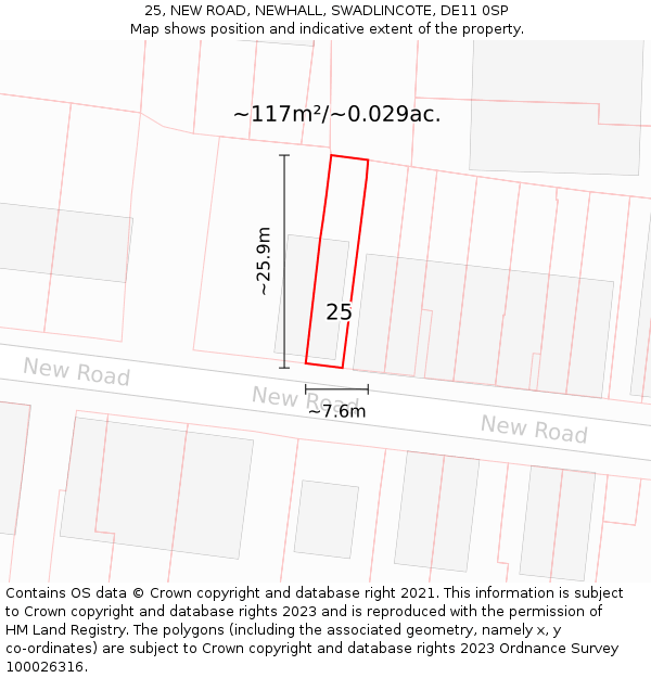 25, NEW ROAD, NEWHALL, SWADLINCOTE, DE11 0SP: Plot and title map