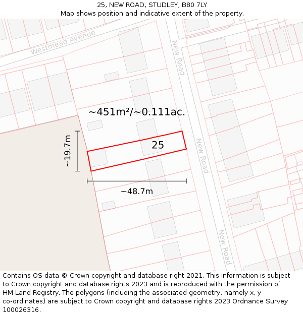 25, NEW ROAD, STUDLEY, B80 7LY: Plot and title map