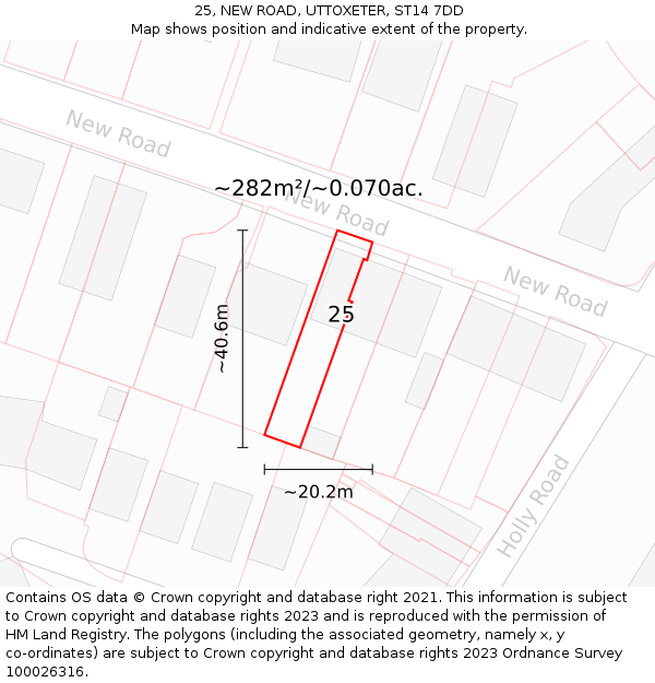 25, NEW ROAD, UTTOXETER, ST14 7DD: Plot and title map