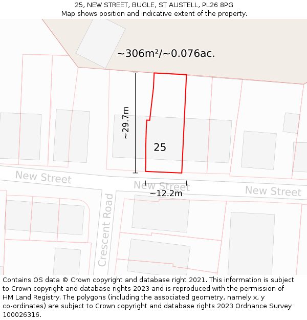 25, NEW STREET, BUGLE, ST AUSTELL, PL26 8PG: Plot and title map