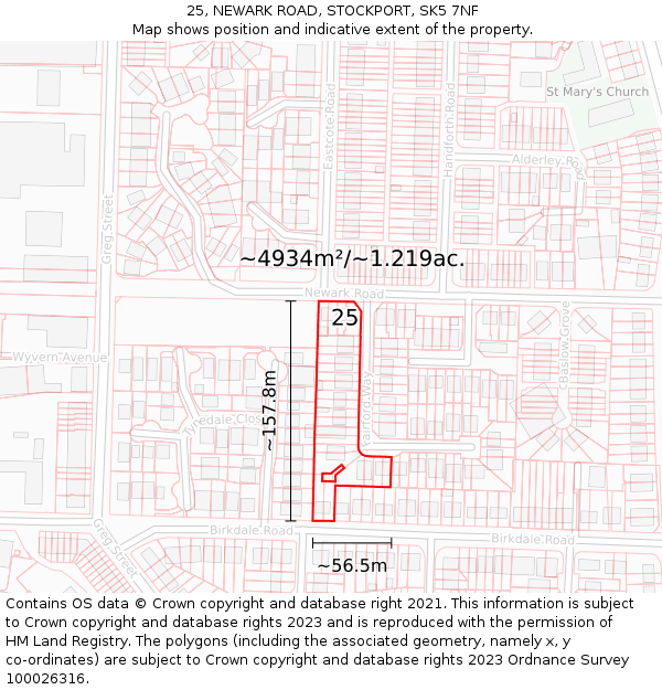 25, NEWARK ROAD, STOCKPORT, SK5 7NF: Plot and title map