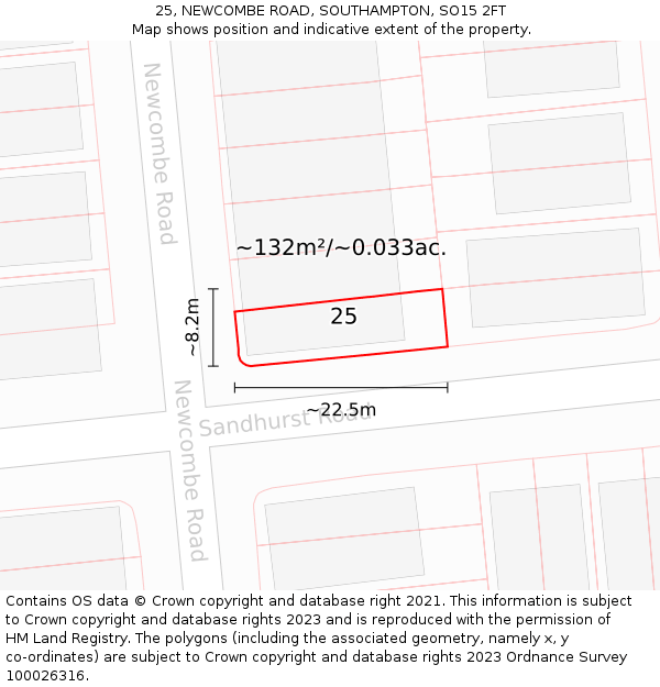 25, NEWCOMBE ROAD, SOUTHAMPTON, SO15 2FT: Plot and title map