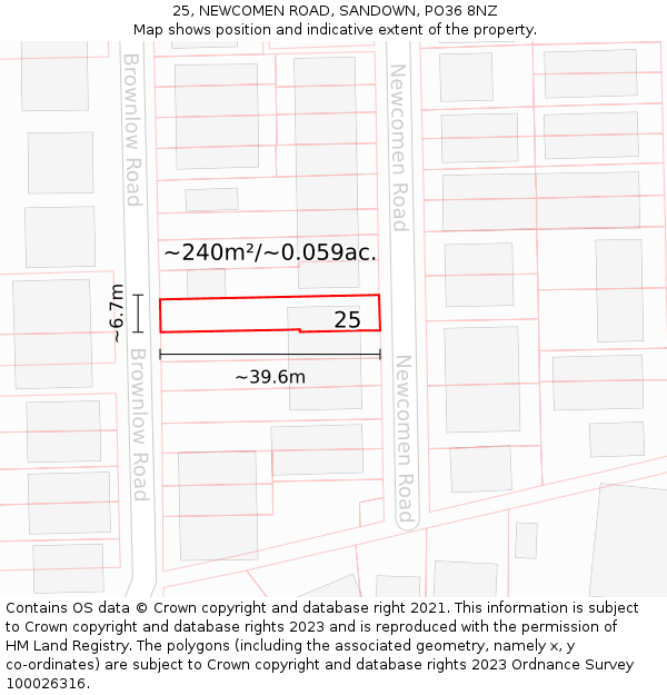 25, NEWCOMEN ROAD, SANDOWN, PO36 8NZ: Plot and title map