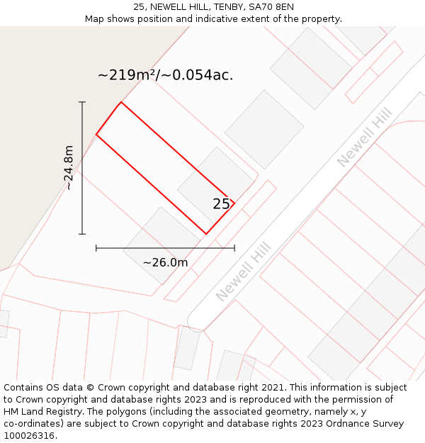 25, NEWELL HILL, TENBY, SA70 8EN: Plot and title map