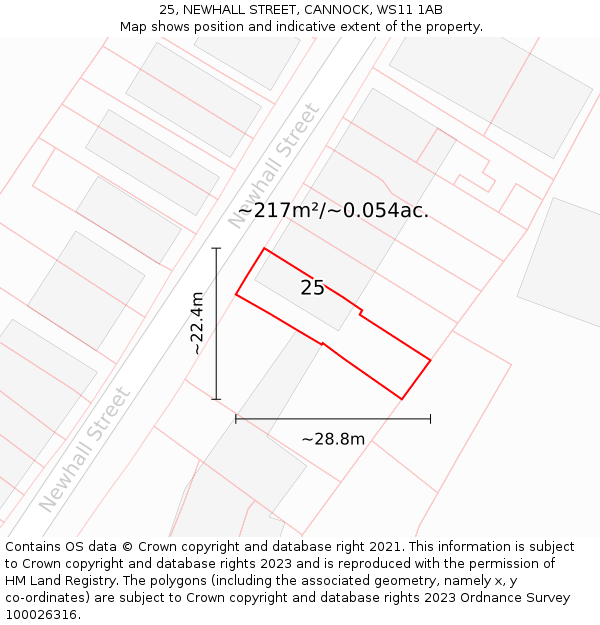 25, NEWHALL STREET, CANNOCK, WS11 1AB: Plot and title map