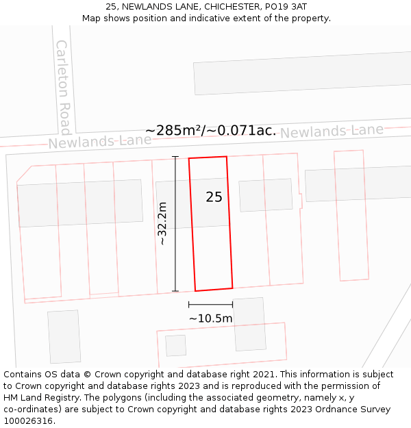 25, NEWLANDS LANE, CHICHESTER, PO19 3AT: Plot and title map