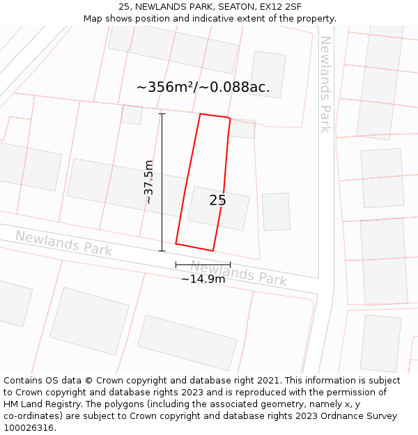 25, NEWLANDS PARK, SEATON, EX12 2SF: Plot and title map