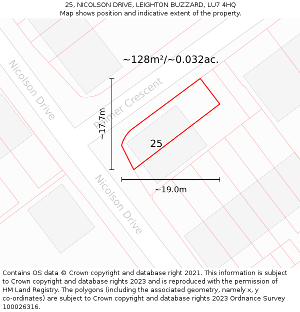 25, NICOLSON DRIVE, LEIGHTON BUZZARD, LU7 4HQ: Plot and title map
