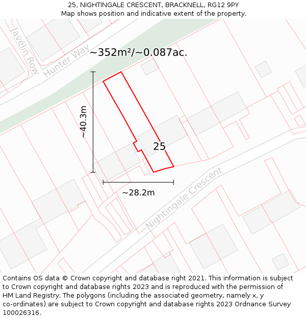 25, NIGHTINGALE CRESCENT, BRACKNELL, RG12 9PY: Plot and title map