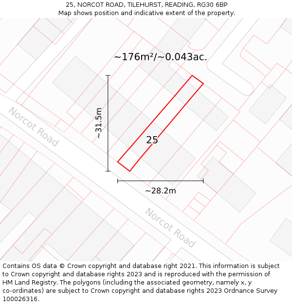 25, NORCOT ROAD, TILEHURST, READING, RG30 6BP: Plot and title map