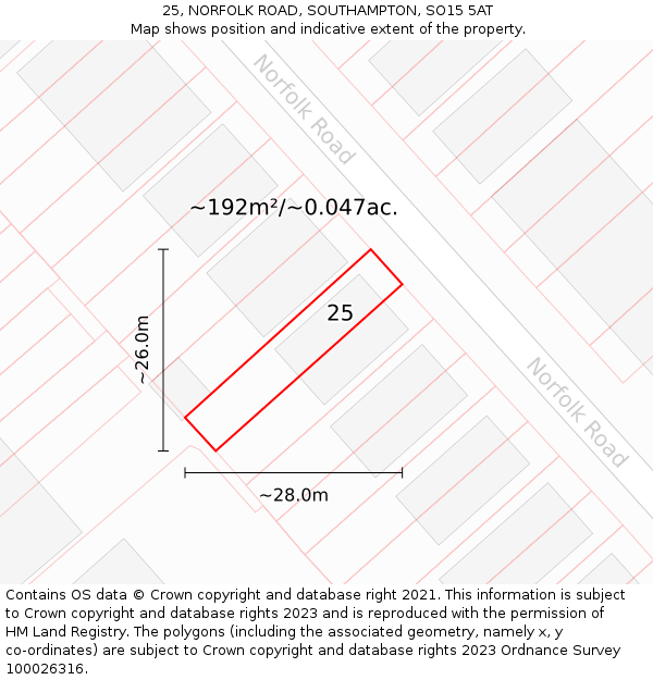 25, NORFOLK ROAD, SOUTHAMPTON, SO15 5AT: Plot and title map