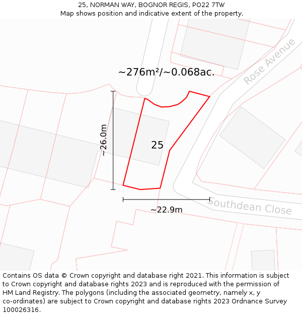 25, NORMAN WAY, BOGNOR REGIS, PO22 7TW: Plot and title map