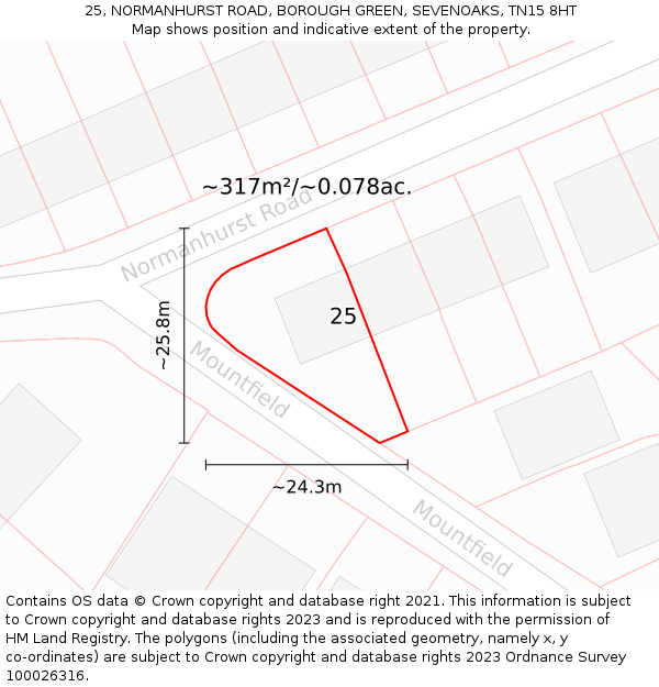 25, NORMANHURST ROAD, BOROUGH GREEN, SEVENOAKS, TN15 8HT: Plot and title map