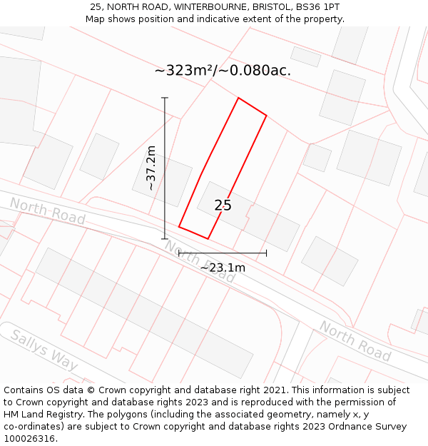 25, NORTH ROAD, WINTERBOURNE, BRISTOL, BS36 1PT: Plot and title map
