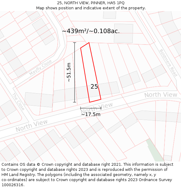 25, NORTH VIEW, PINNER, HA5 1PQ: Plot and title map