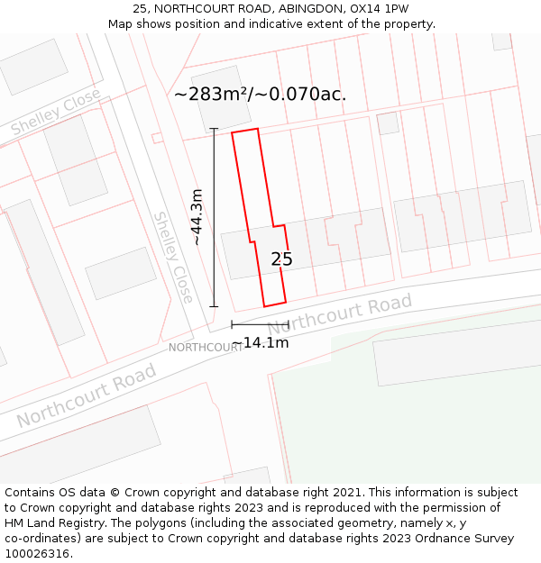 25, NORTHCOURT ROAD, ABINGDON, OX14 1PW: Plot and title map