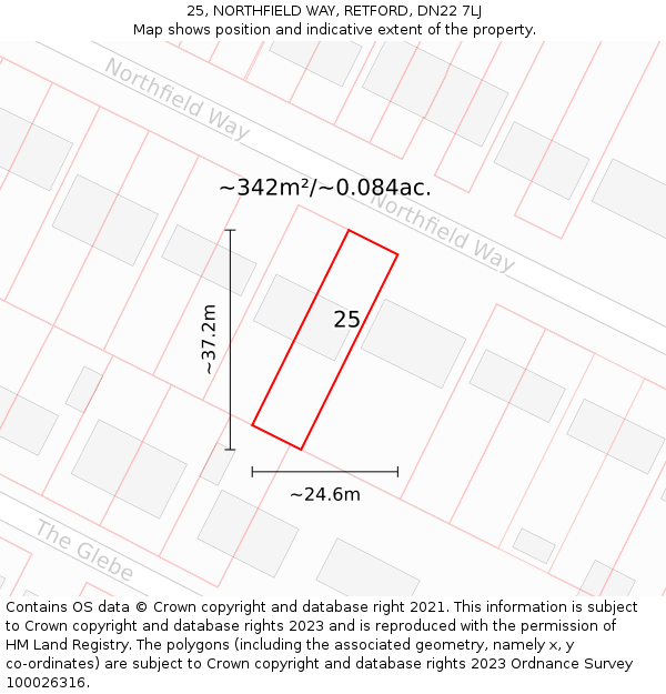 25, NORTHFIELD WAY, RETFORD, DN22 7LJ: Plot and title map