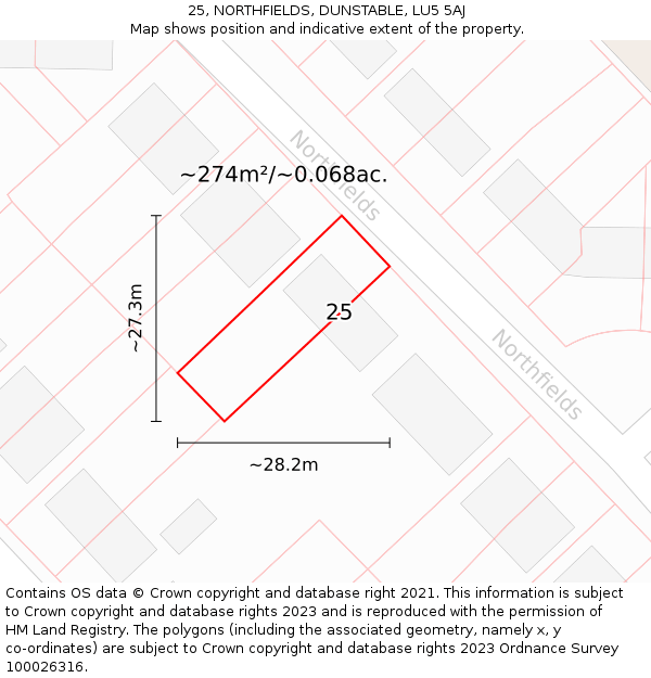 25, NORTHFIELDS, DUNSTABLE, LU5 5AJ: Plot and title map