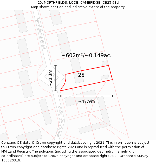 25, NORTHFIELDS, LODE, CAMBRIDGE, CB25 9EU: Plot and title map