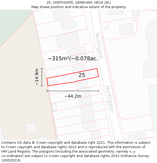 25, NORTHGATE, DEREHAM, NR19 2EU: Plot and title map