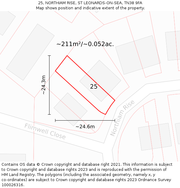 25, NORTHIAM RISE, ST LEONARDS-ON-SEA, TN38 9FA: Plot and title map