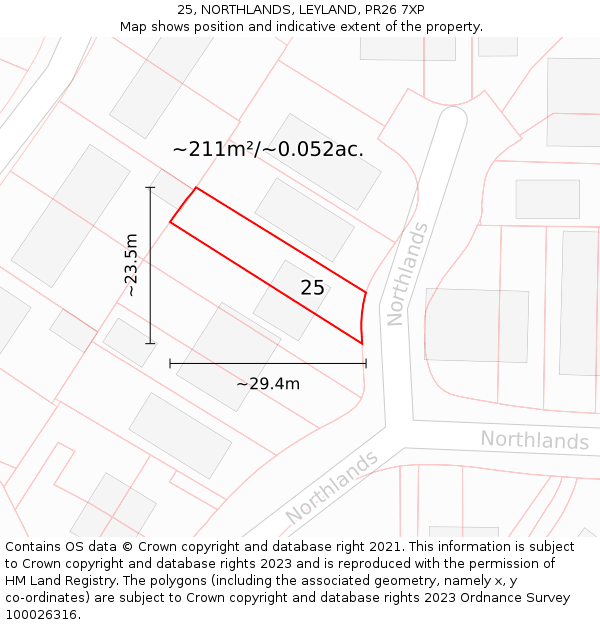 25, NORTHLANDS, LEYLAND, PR26 7XP: Plot and title map