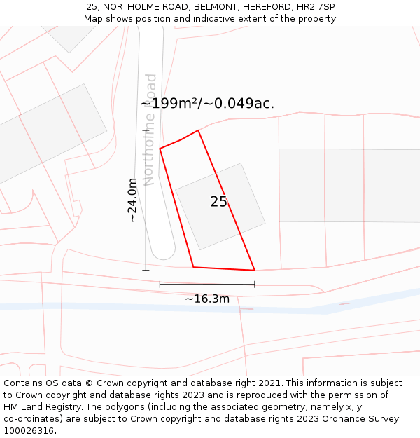 25, NORTHOLME ROAD, BELMONT, HEREFORD, HR2 7SP: Plot and title map