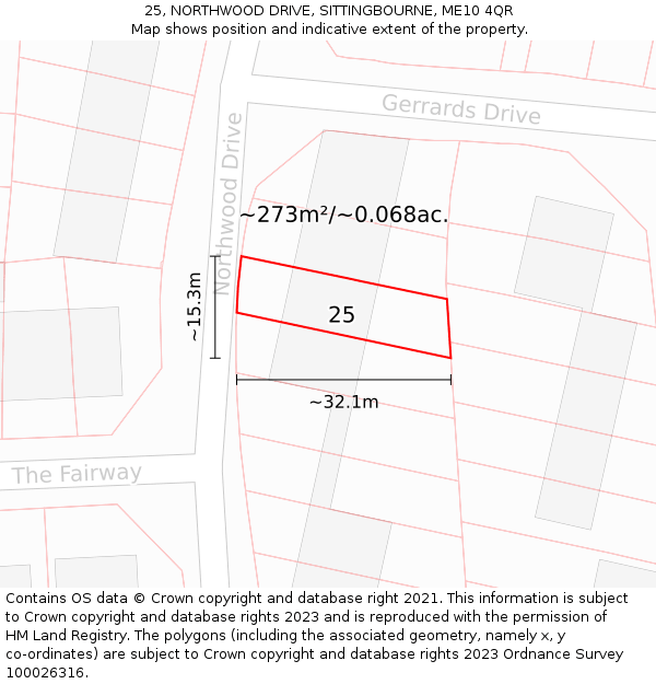 25, NORTHWOOD DRIVE, SITTINGBOURNE, ME10 4QR: Plot and title map