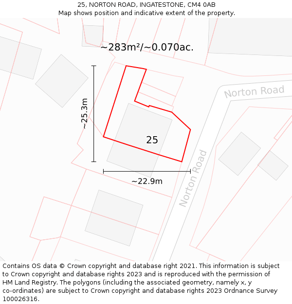 25, NORTON ROAD, INGATESTONE, CM4 0AB: Plot and title map