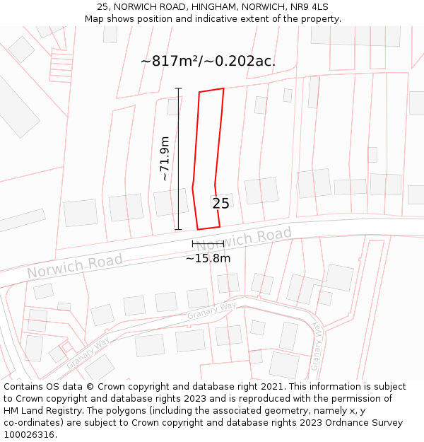 25, NORWICH ROAD, HINGHAM, NORWICH, NR9 4LS: Plot and title map
