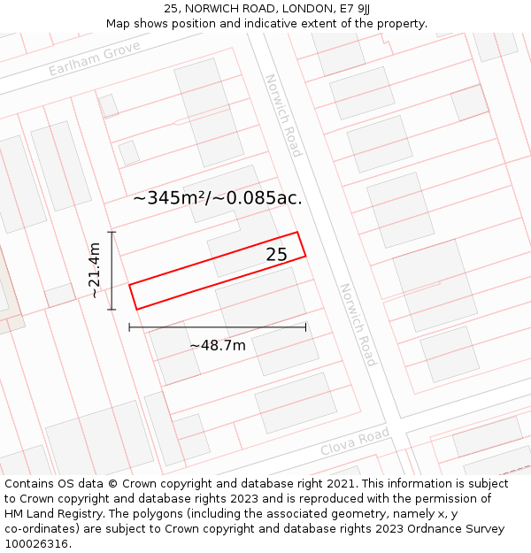 25, NORWICH ROAD, LONDON, E7 9JJ: Plot and title map