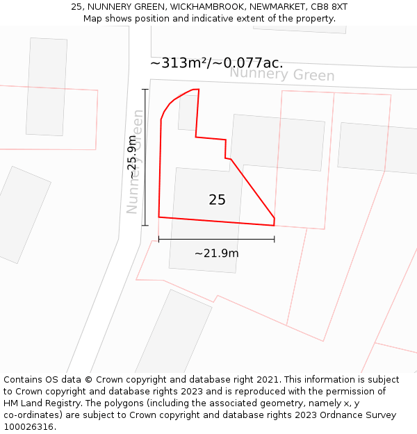 25, NUNNERY GREEN, WICKHAMBROOK, NEWMARKET, CB8 8XT: Plot and title map