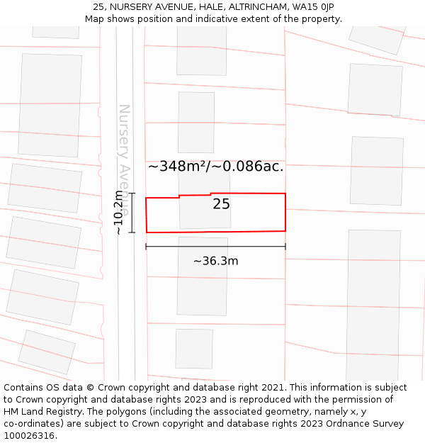 25, NURSERY AVENUE, HALE, ALTRINCHAM, WA15 0JP: Plot and title map