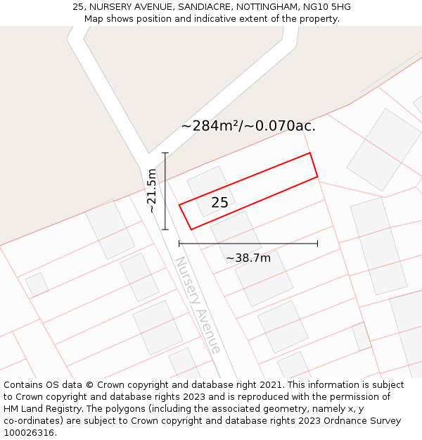 25, NURSERY AVENUE, SANDIACRE, NOTTINGHAM, NG10 5HG: Plot and title map