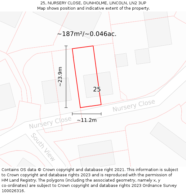 25, NURSERY CLOSE, DUNHOLME, LINCOLN, LN2 3UP: Plot and title map