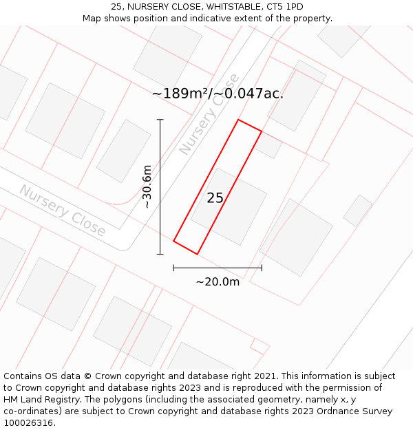 25, NURSERY CLOSE, WHITSTABLE, CT5 1PD: Plot and title map