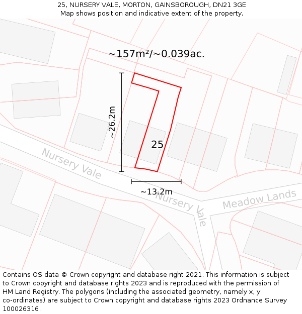 25, NURSERY VALE, MORTON, GAINSBOROUGH, DN21 3GE: Plot and title map