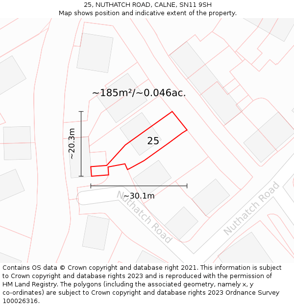 25, NUTHATCH ROAD, CALNE, SN11 9SH: Plot and title map