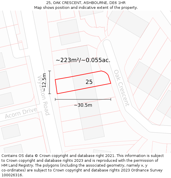 25, OAK CRESCENT, ASHBOURNE, DE6 1HR: Plot and title map